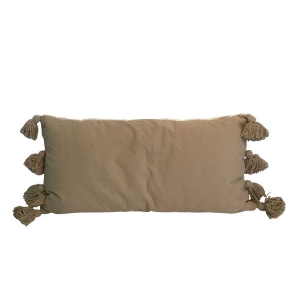 Bohemian Beige & Ivory Cotton/Linen Lumbar Accent Pillow With Tassels - Picture 3 of 8